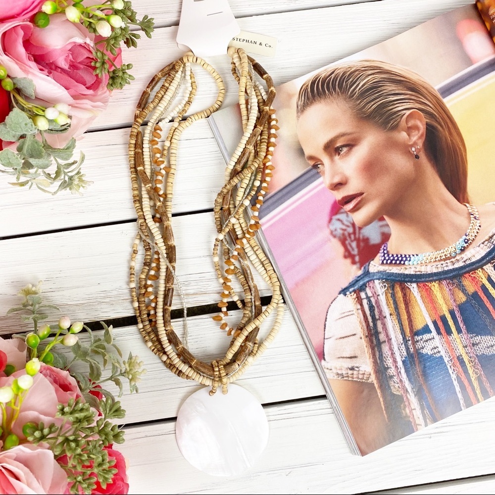 Bohemian Boho Wooden Shell Statement Necklace